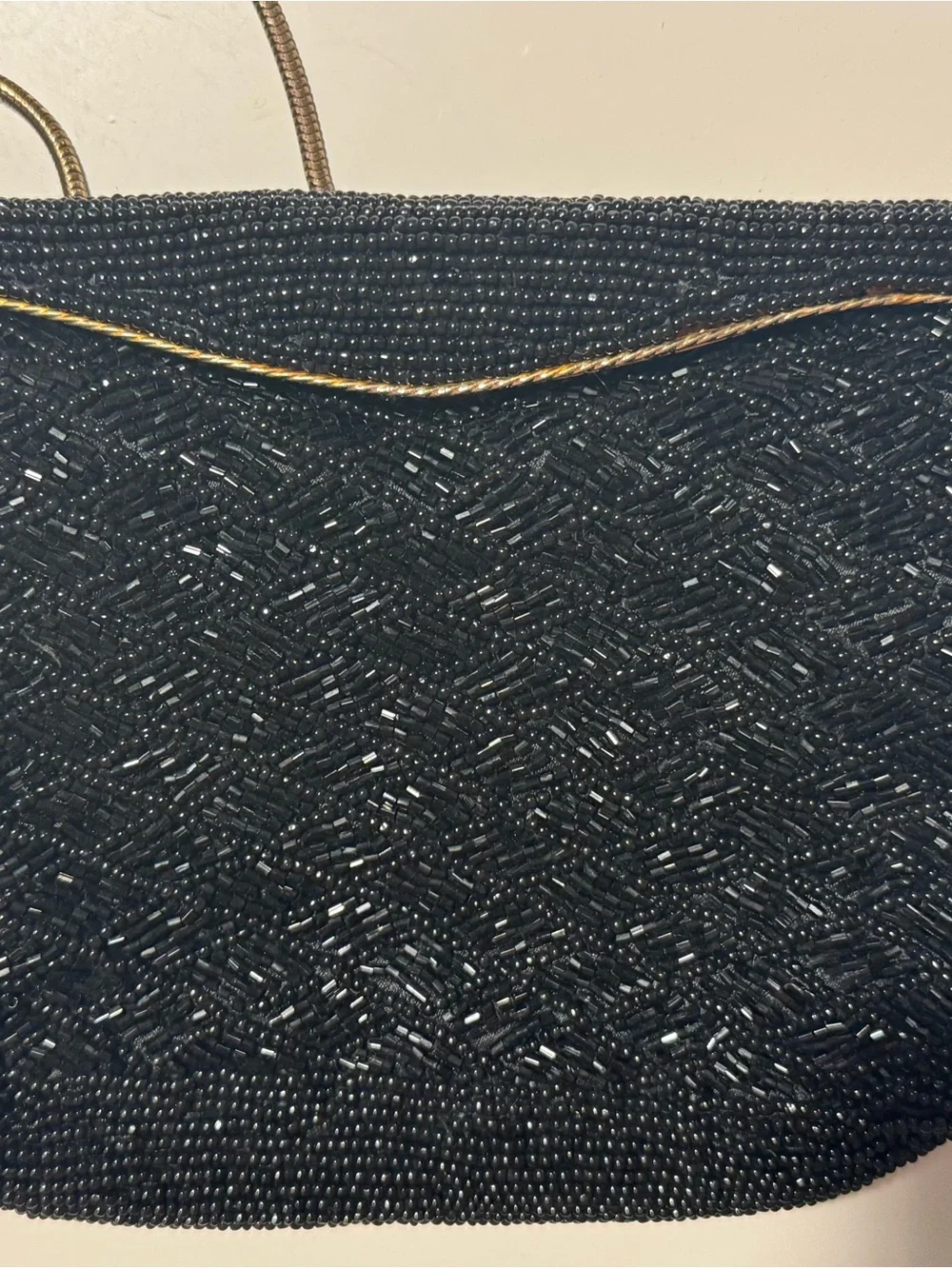 Black Beaded Evening Wristlet with Gold Chain